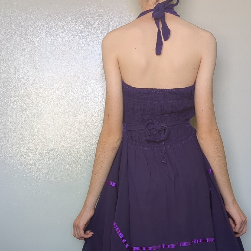 Purple Halter Sundress With Crocheted And Embroidered Details - Picture 4 of 6